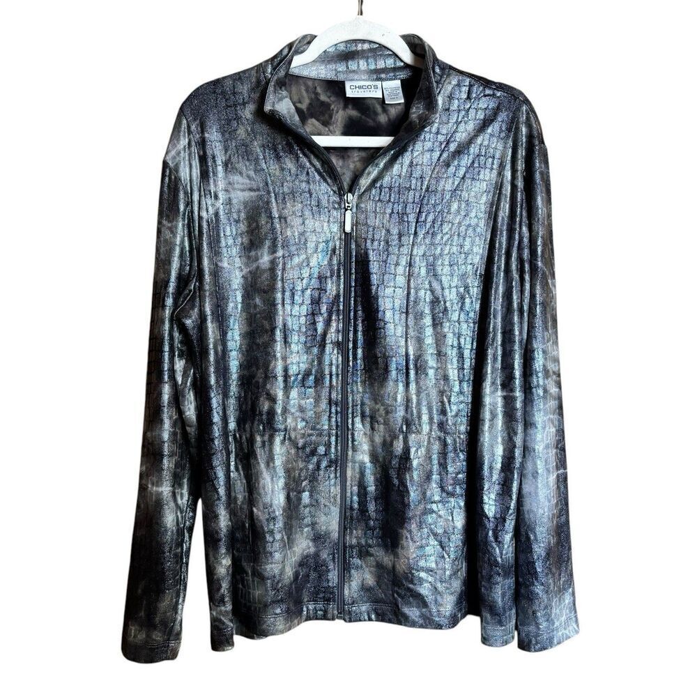 Chicos Travelers Zippered Jacket Women XL 3 Multicolor Metallic Art To Wear